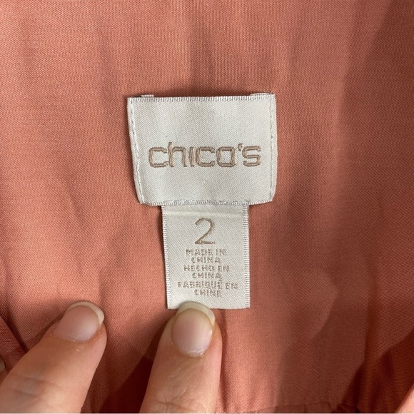 Chico's Essential Hidden Button Up Down Shirt Top Blouse Salmon Size 2 (Large) - Picture 7 of 7